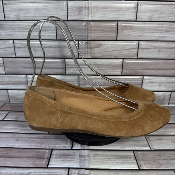 Crown Vintage Women's Brown Suede Round Toe Ballet Flat Shoe Size 8 - Picture 1 of 8